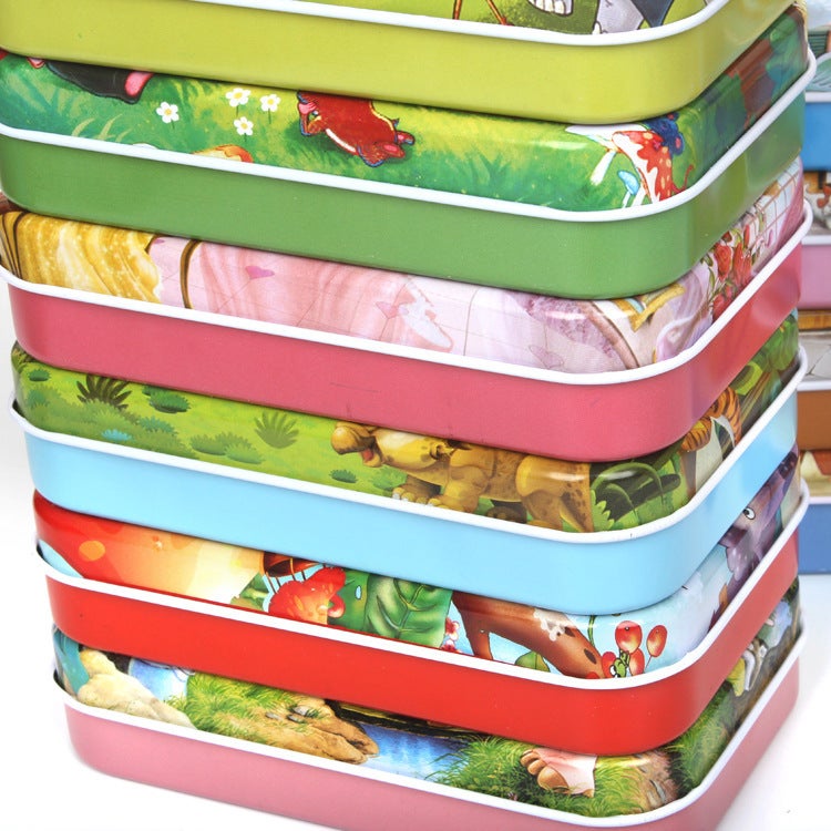 Wooden Puzzle Small Cans Gift Box Children'S Puzzle Puzzle 60 Pieces Iron Boxed Kindergarten Early Education Wooden Toys For Hair - Image 3